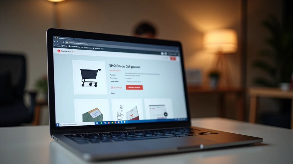 Laptop scherm met product pagina ontwerp en winkelwagen interface weergegeven