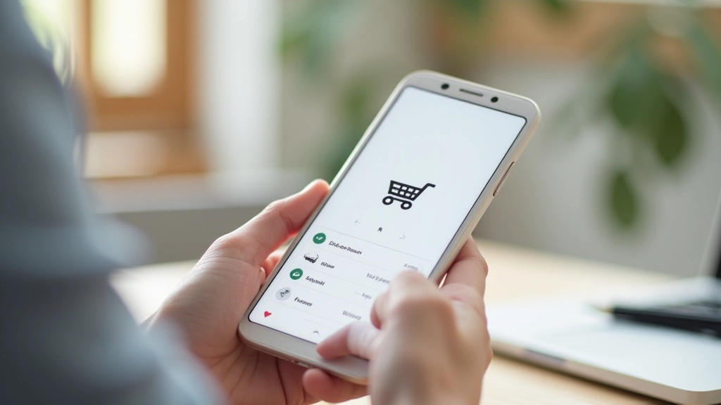 Smartphone toont stappen van winkelwagen proces met vinkjes en voortgangsbalk